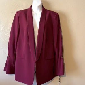 DKNY burgundy blazer size 14 gathered sleeves with gold pendant pockets